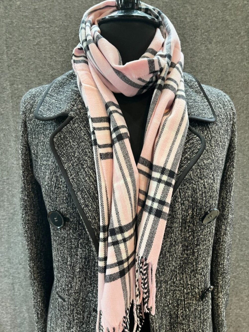 12x64 pink black plaid tartan cashmere feel made in italy womens scarf